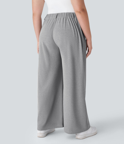 High Waisted Pocket Wide Leg Waffle Work Plus Size Pants