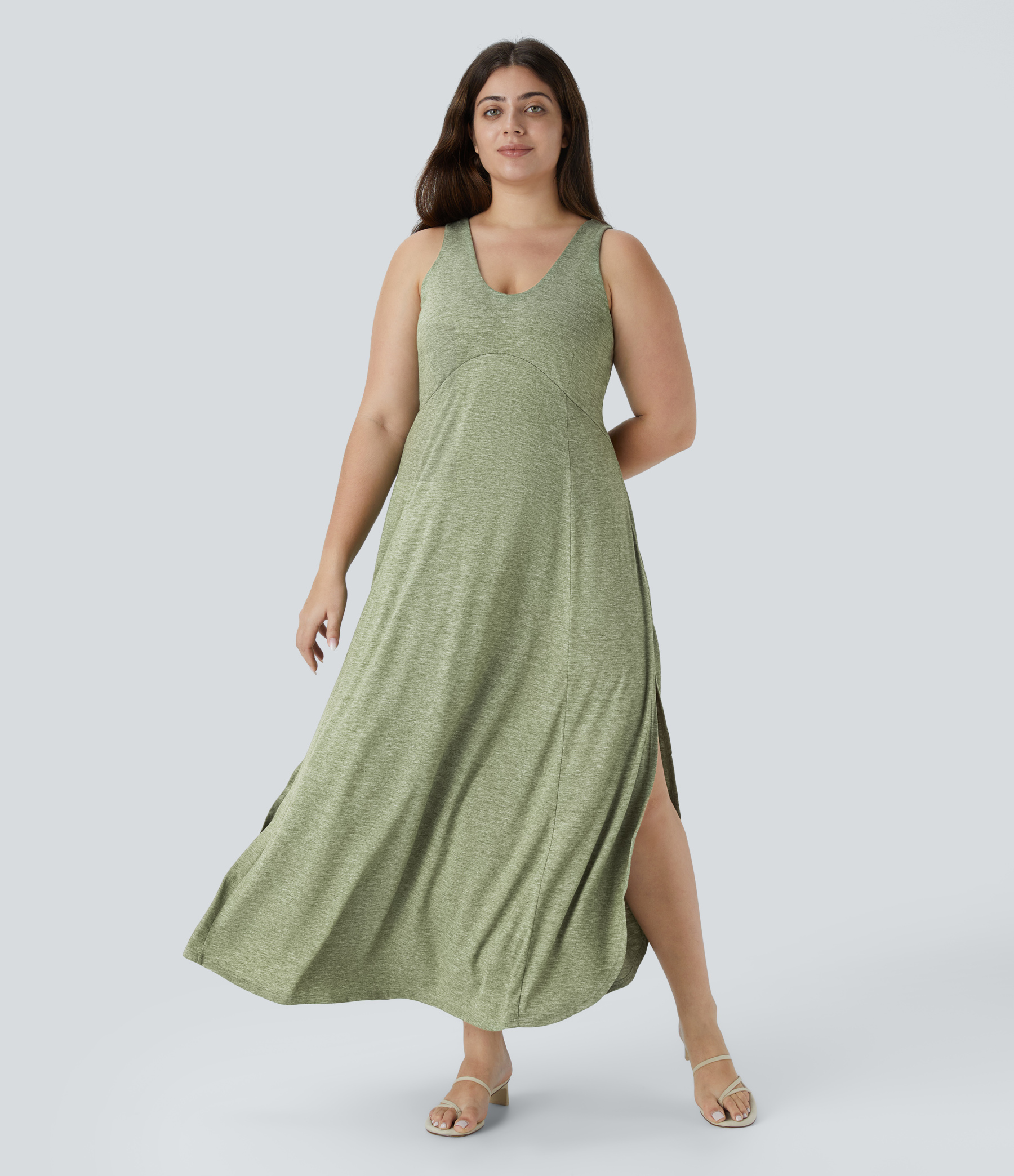 U Neck Flowy Maxi Casual Plus Size Tank Dress