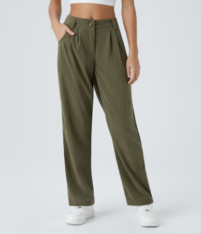 Mid Rise Zipper Pocket Corduroy Casual Pants