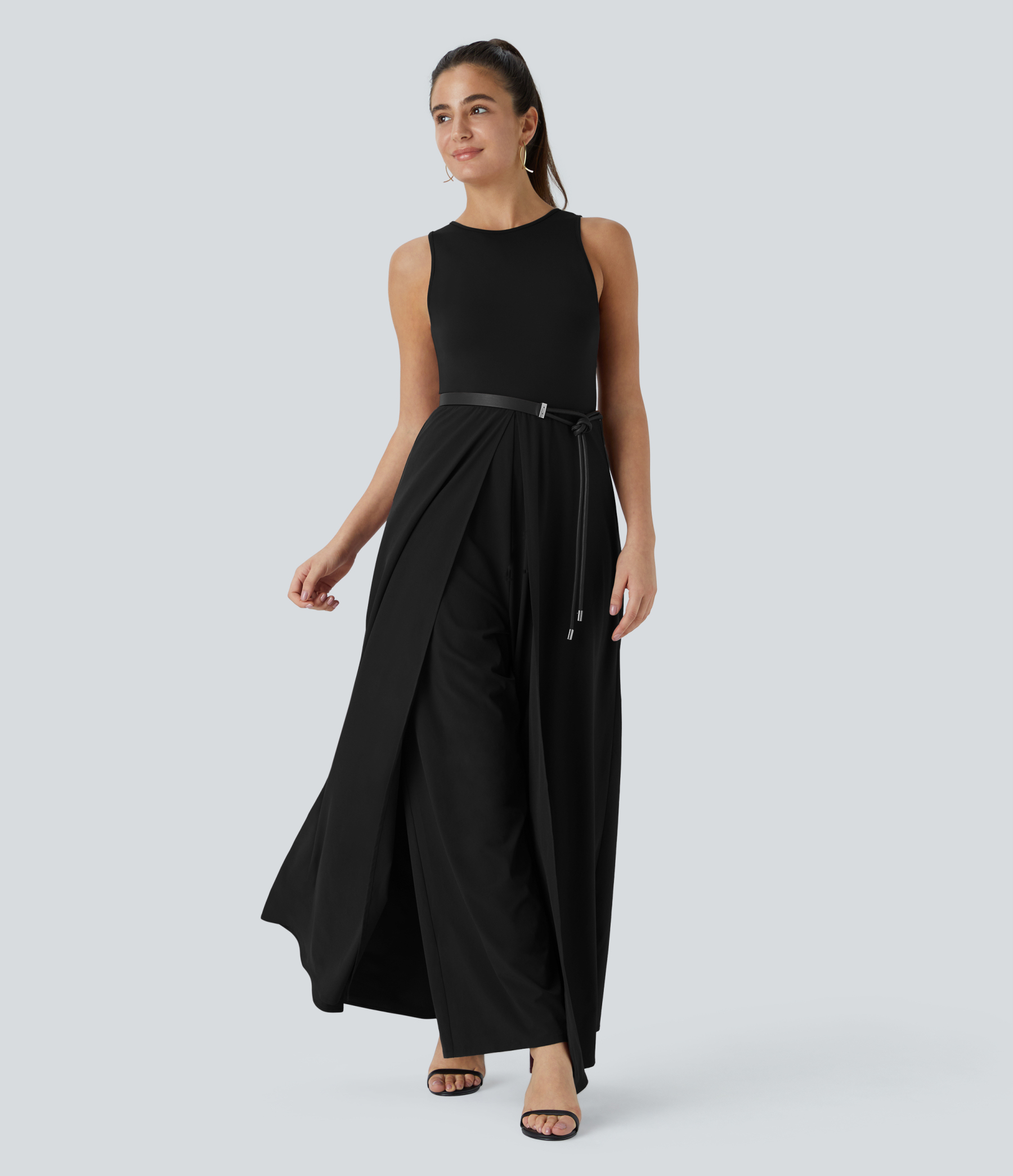 Zipper Sleeveless Pocket Contrast Quick Dry Jumpsuit