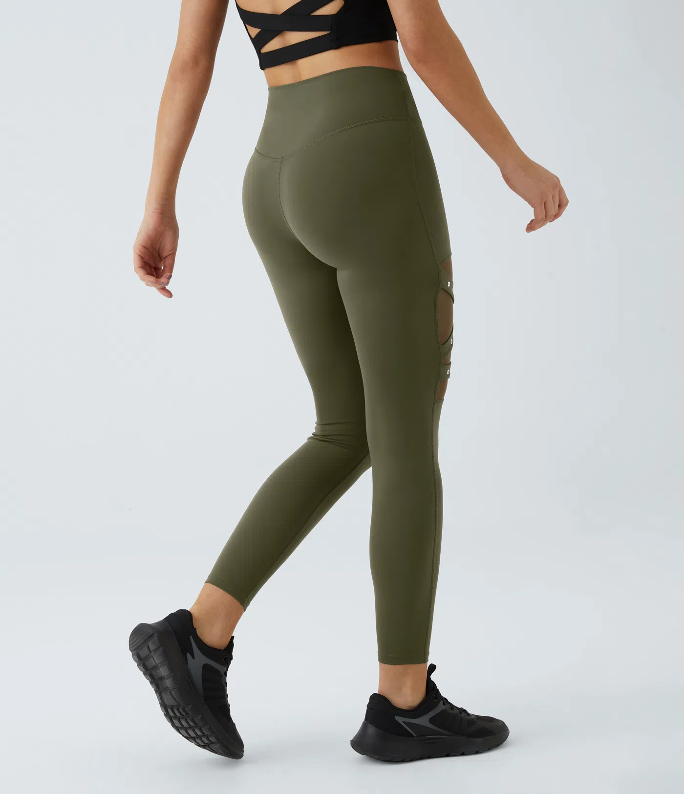 DayStretch High Waisted Crossover Contrast Mesh Decorative Buckle Yoga Leggings
