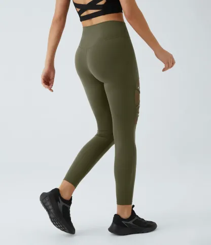 DayStretch High Waisted Crossover Contrast Mesh Decorative Buckle Yoga Leggings