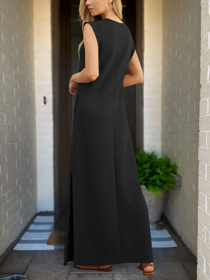 Casual, Loose-Fit, Split-Hem, Wrinkle-Free Dress