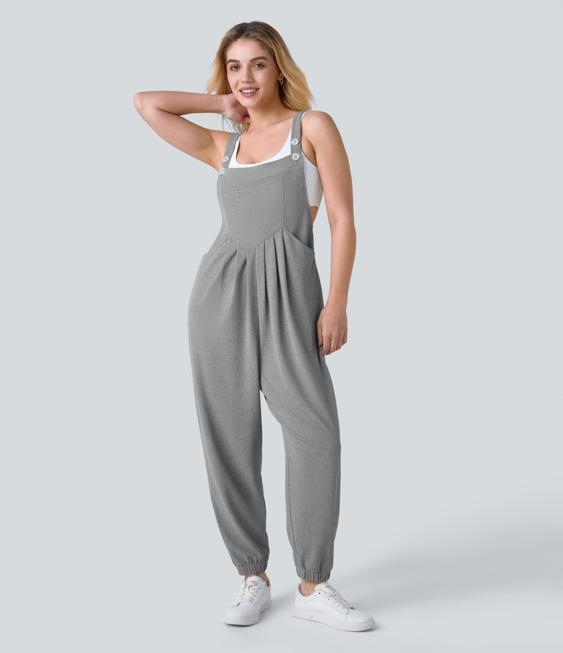 Pockets Waffle Casual Jogger Overalls