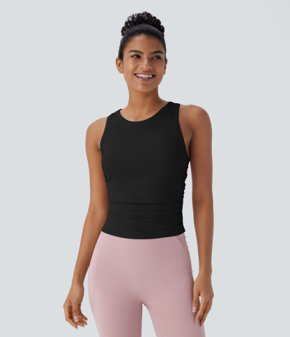 Round Neck Racerback Ruched Yoga Tank Top