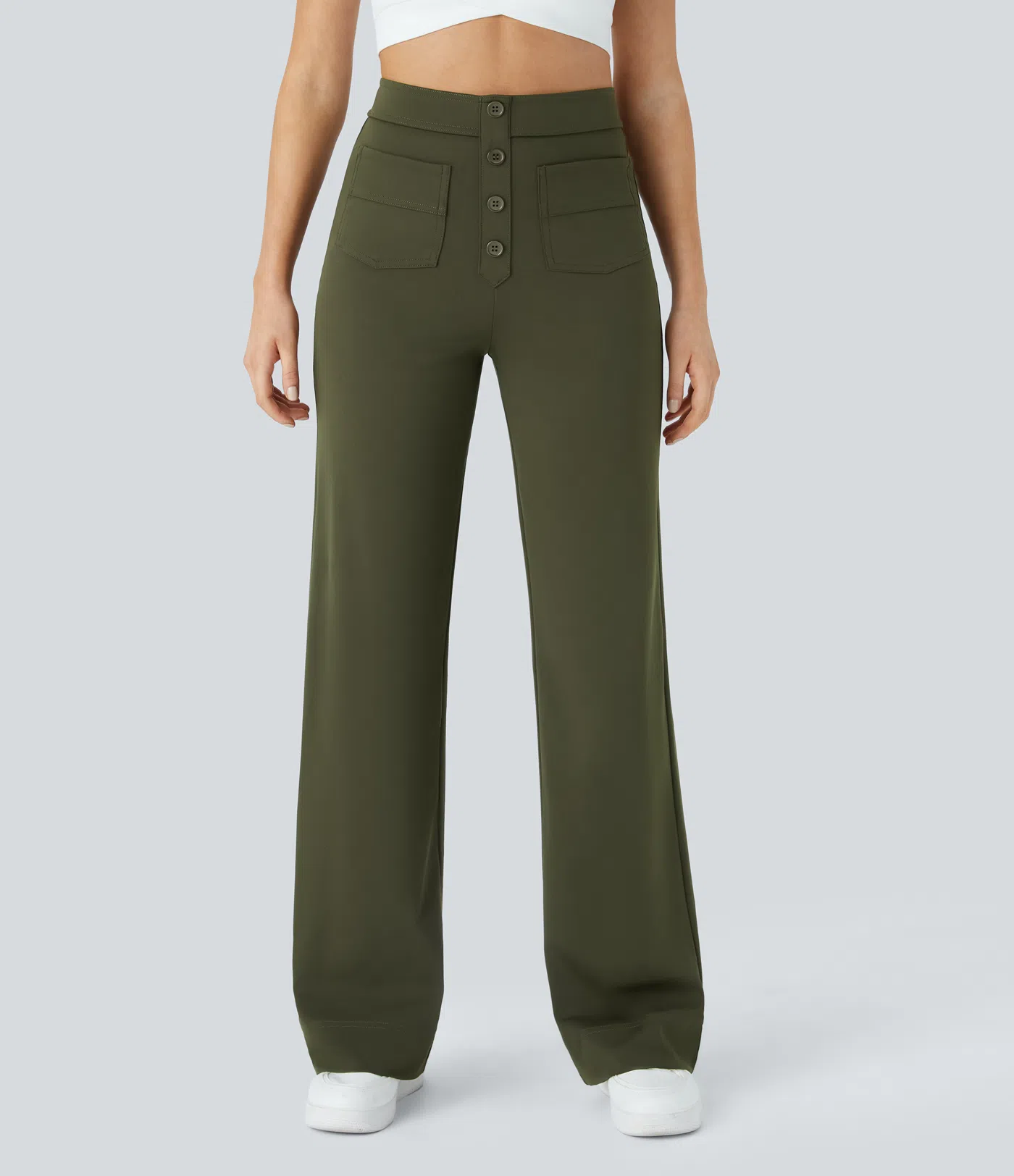DayStretch High Waisted Pockets Straight Leg Casual Pants