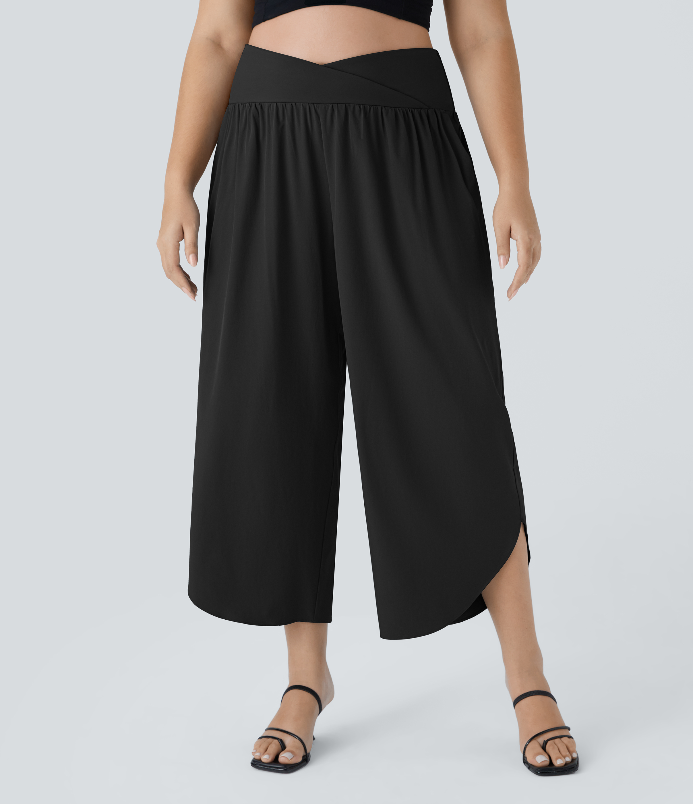 High Waisted Crossover Pocket Quick Dry Plus Size Pants