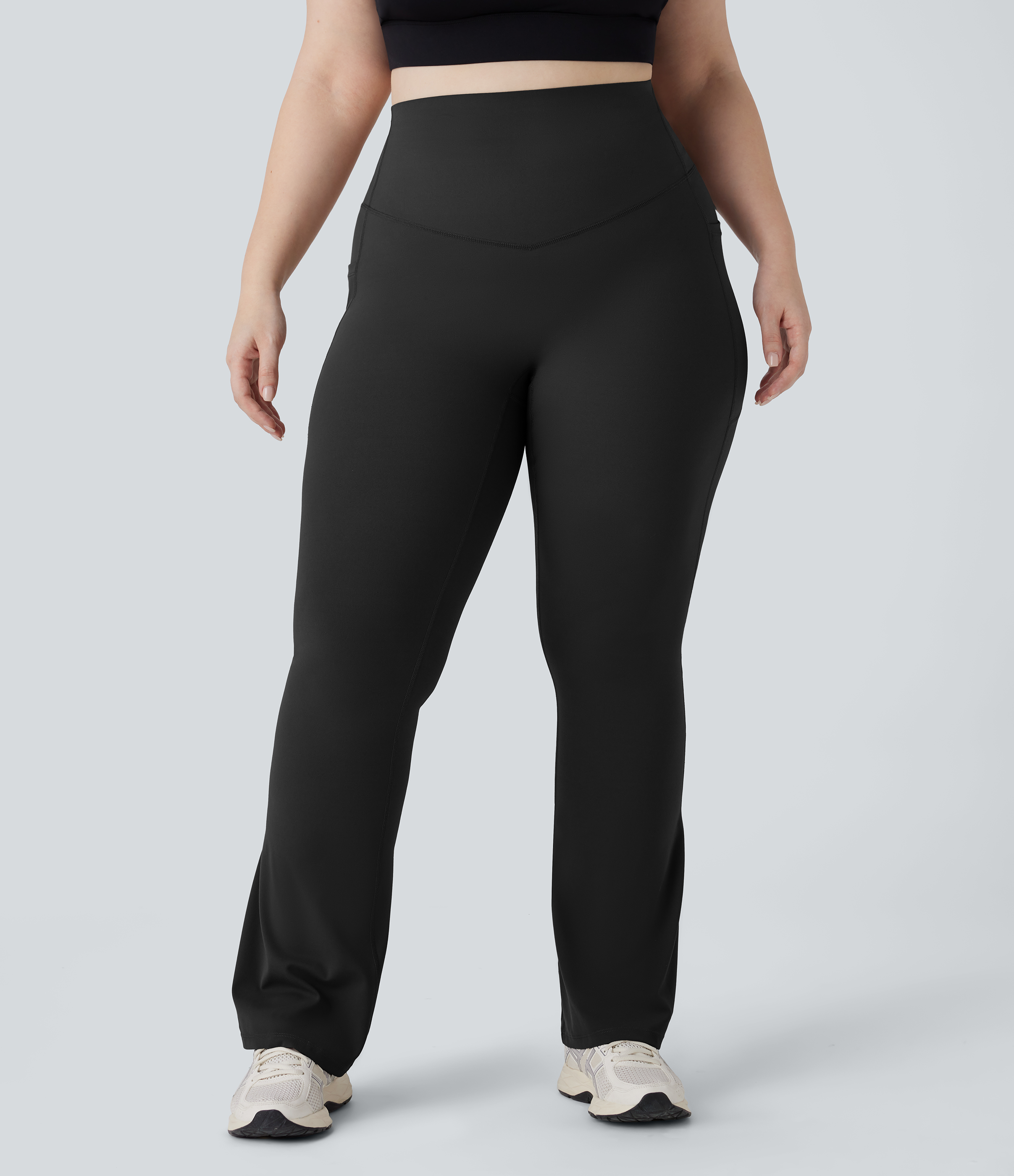 High Waisted Tummy Control Pocket Shaping Yoga Bootcut Plus Size Leggings