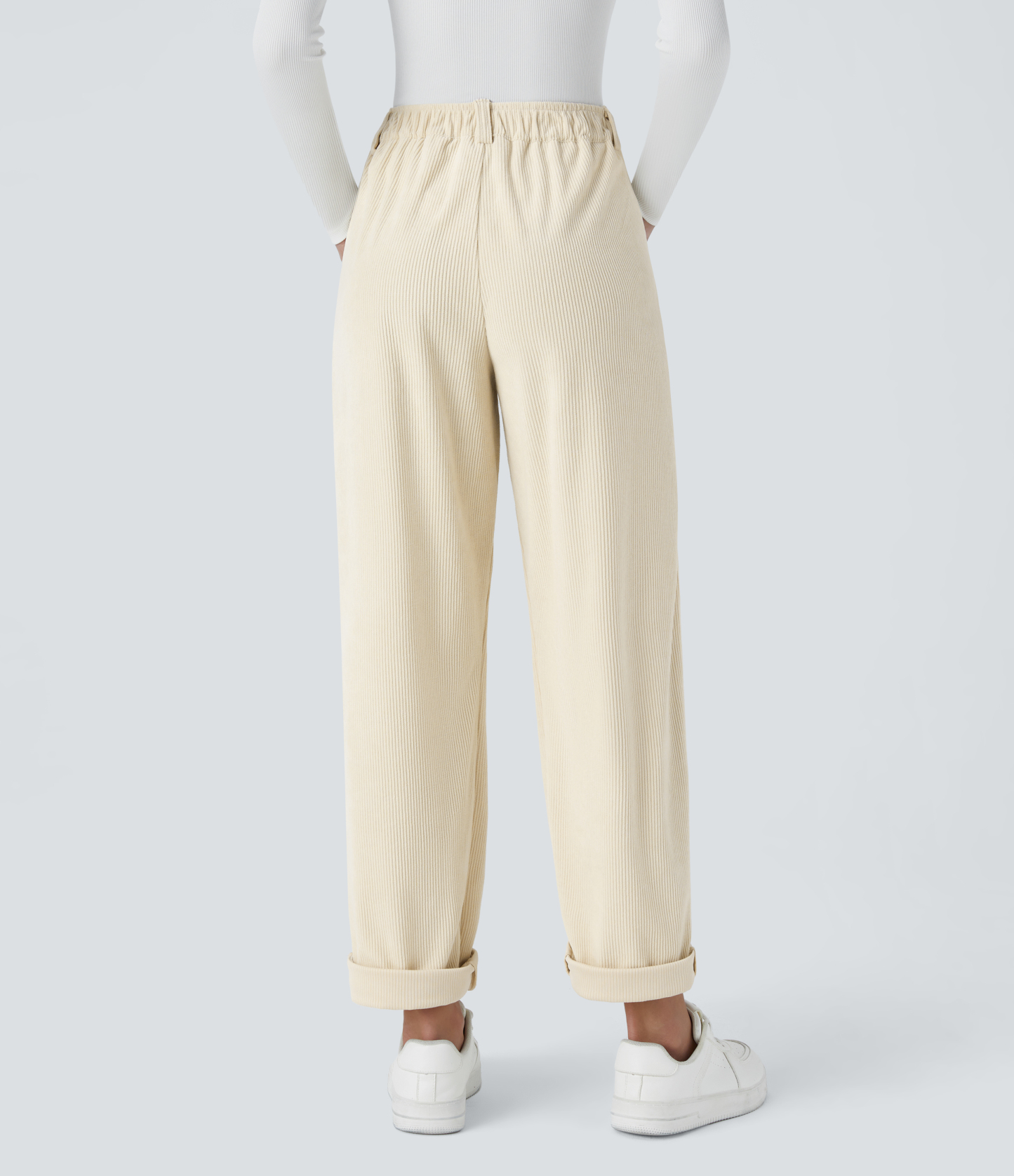 Mid Rise Zipper Pocket Corduroy Casual Pants