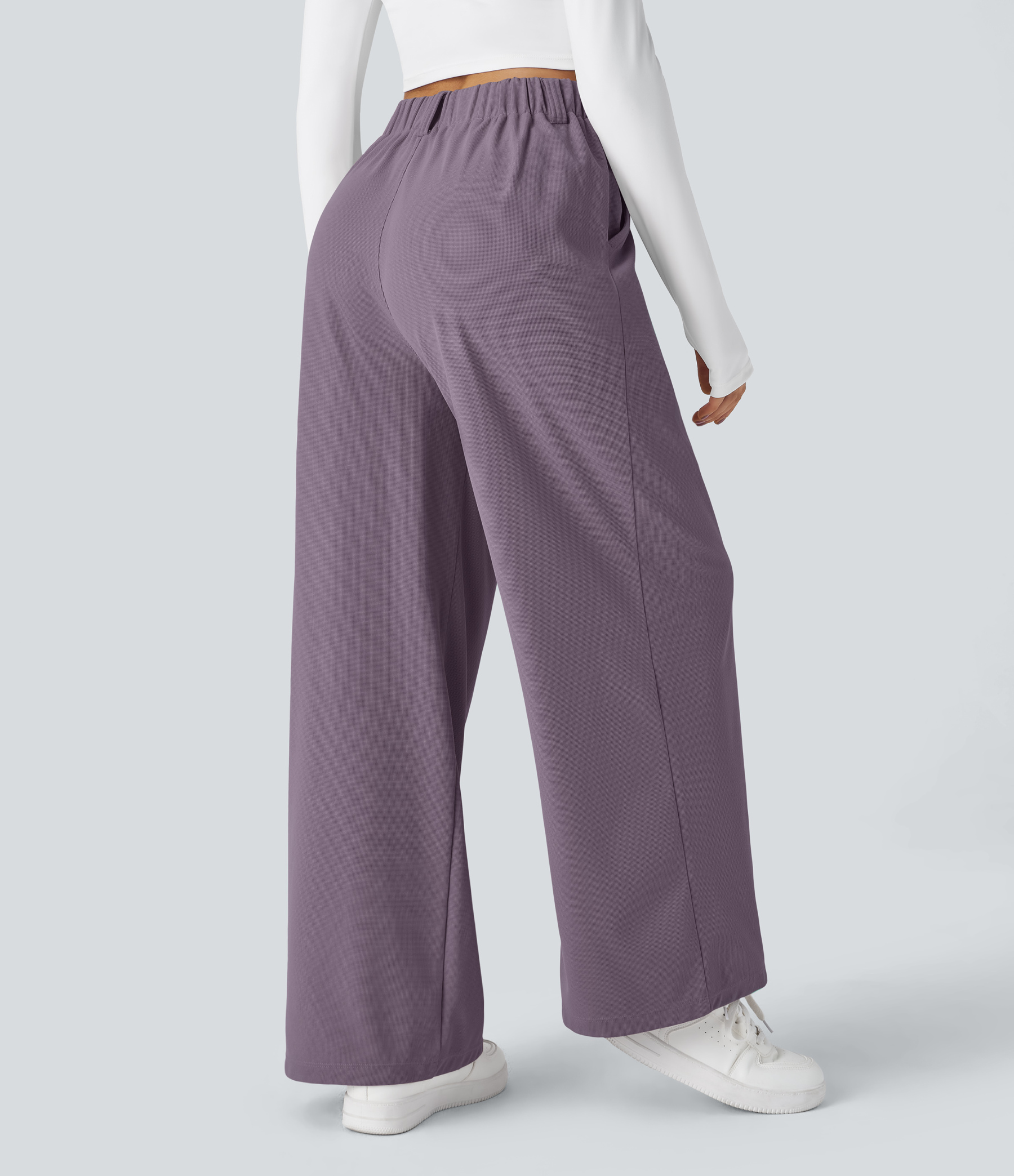 High Waisted Pocket Wide Leg Waffle Work Pants