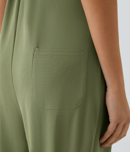 Pockets Waffle Casual Jogger Overalls