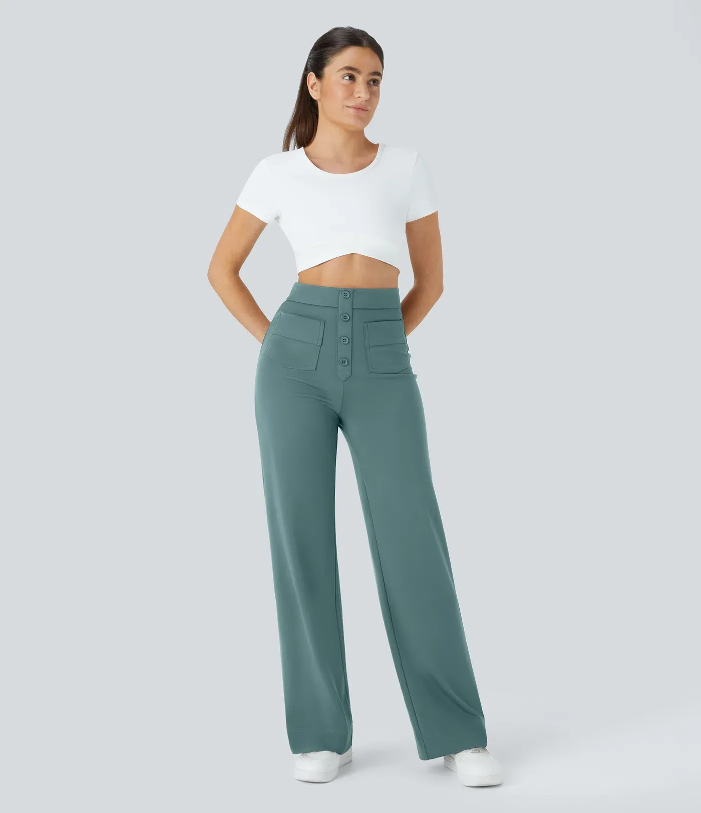 DayStretch High Waisted Pockets Straight Leg Casual Pants