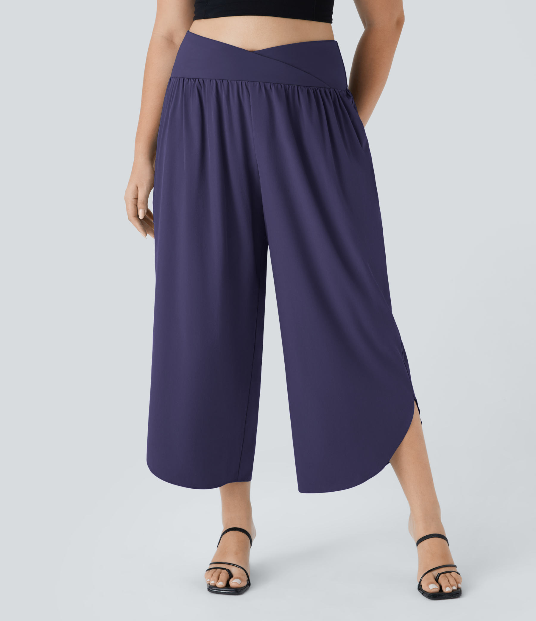 High Waisted Crossover Pocket Quick Dry Plus Size Pants