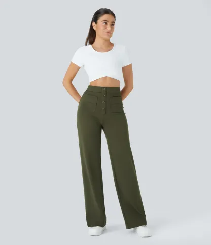 DayStretch High Waisted Pockets Straight Leg Casual Pants