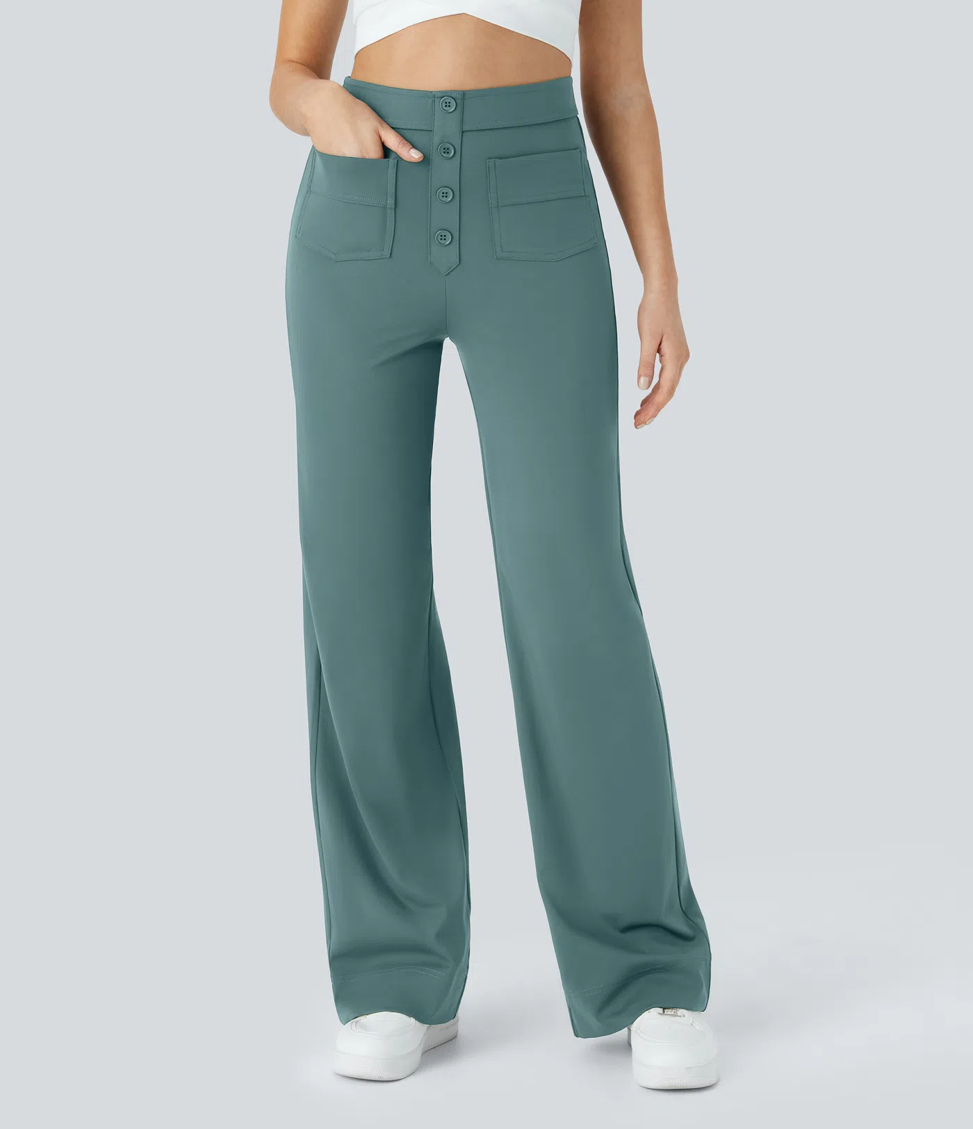 DayStretch High Waisted Pockets Straight Leg Casual Pants