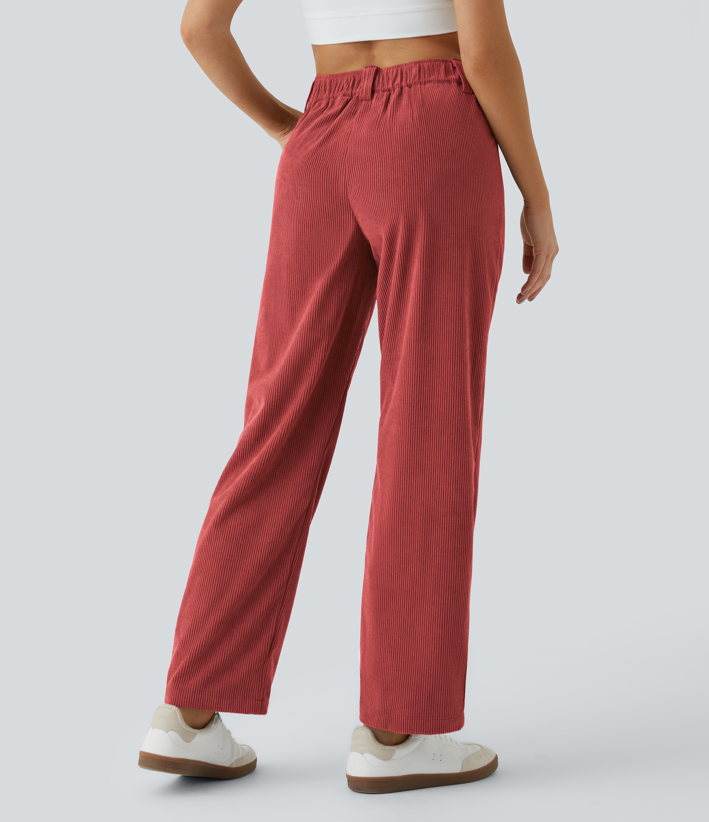 Mid Rise Zipper Pocket Corduroy Casual Pants
