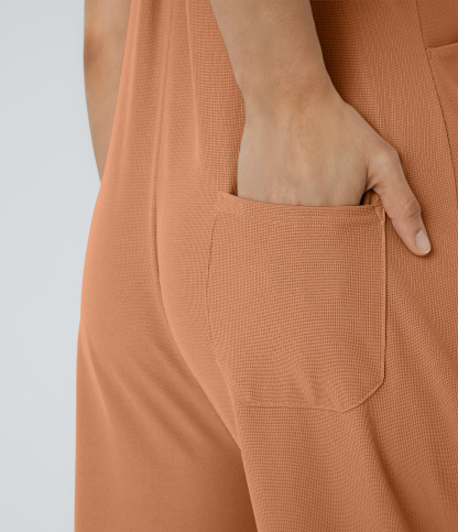 Pockets Waffle Casual Overalls