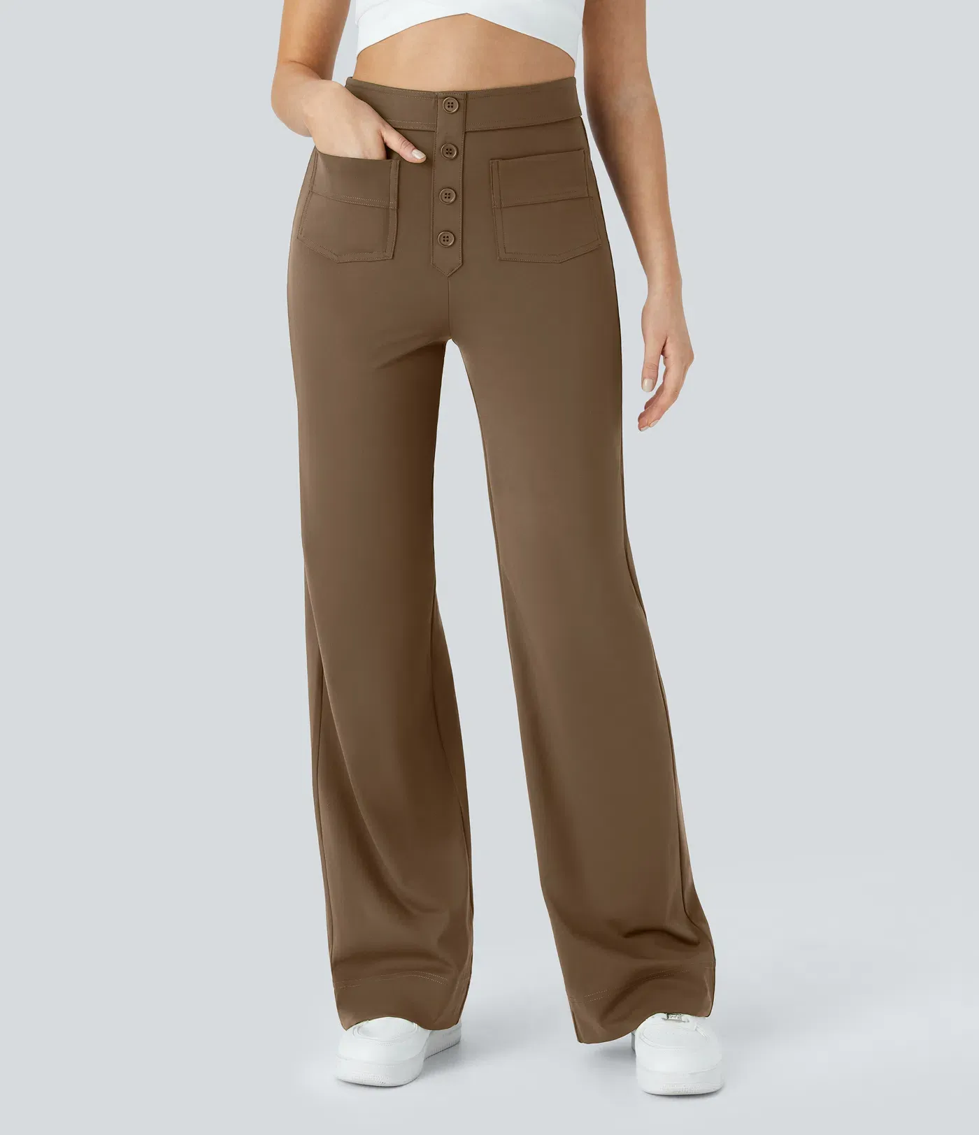 DayStretch High Waisted Pockets Straight Leg Casual Pants