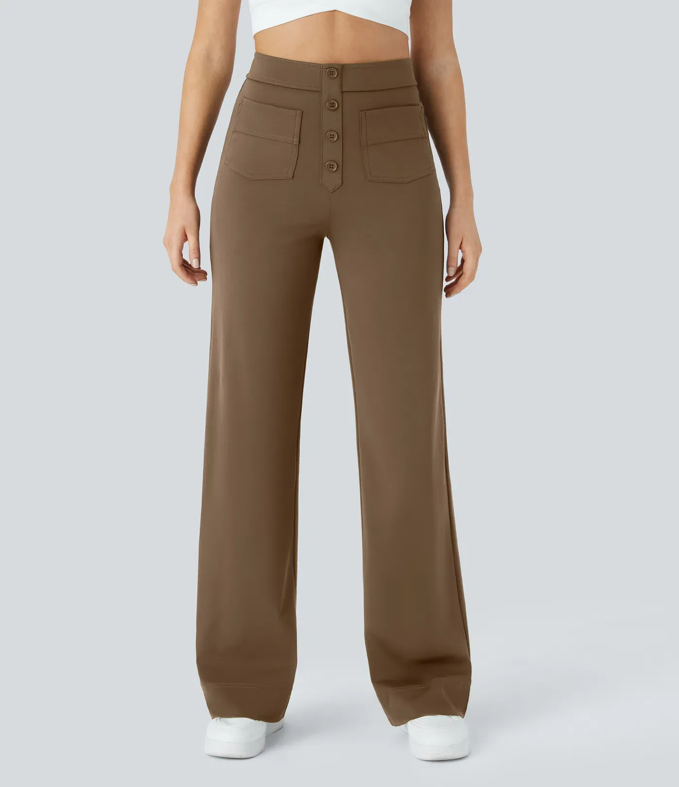 DayStretch High Waisted Pockets Straight Leg Casual Pants