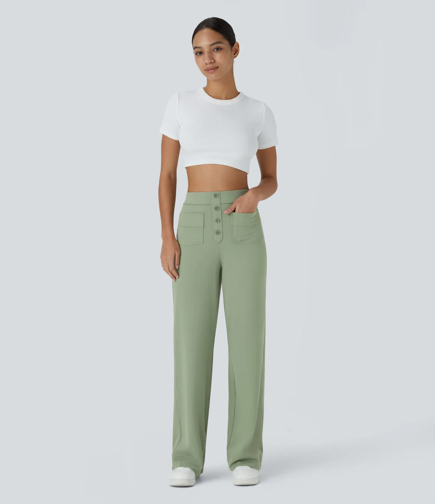 DayStretch High Waisted Pockets Straight Leg Casual Pants