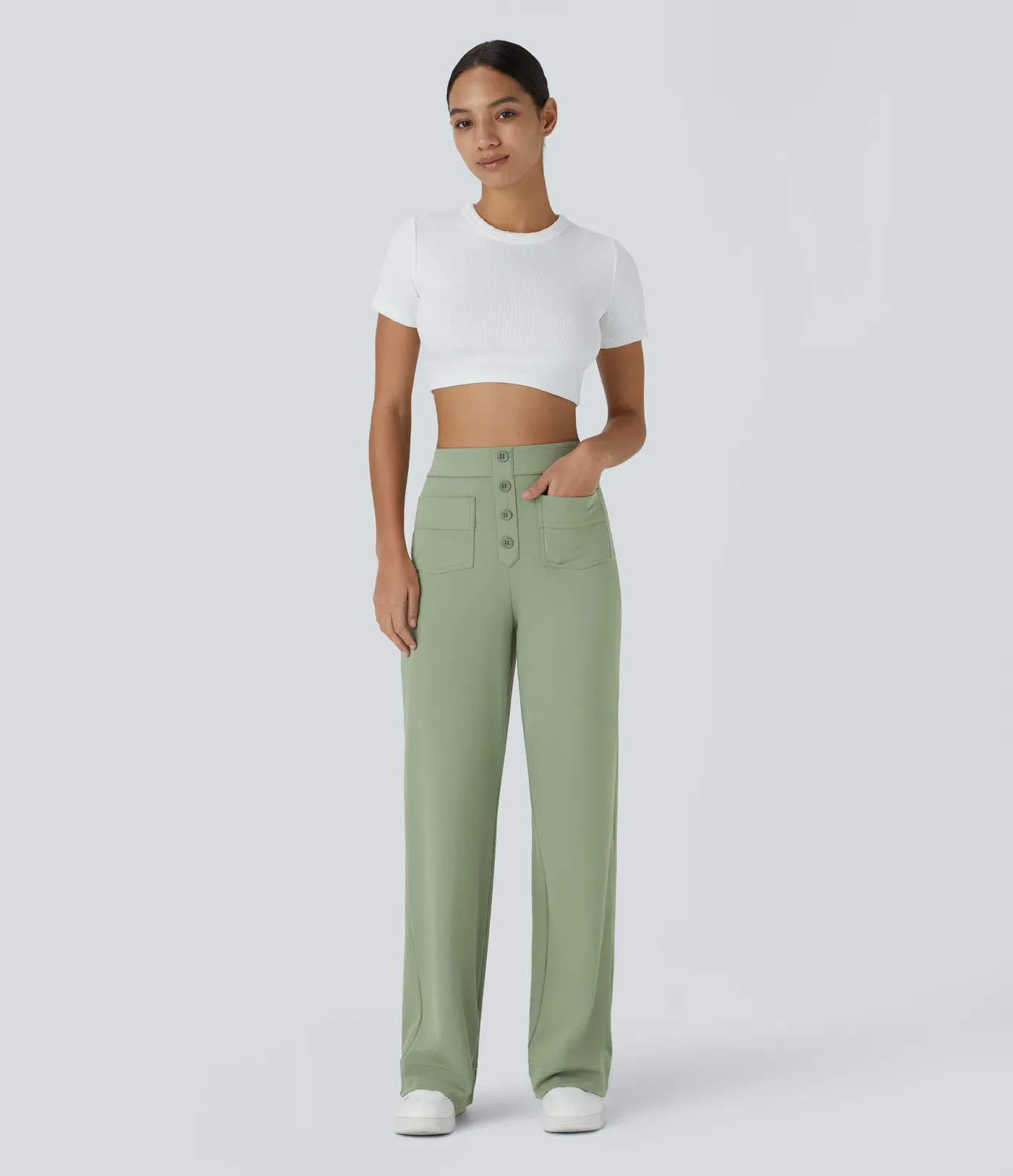DayStretch High Waisted Pockets Straight Leg Casual Pants