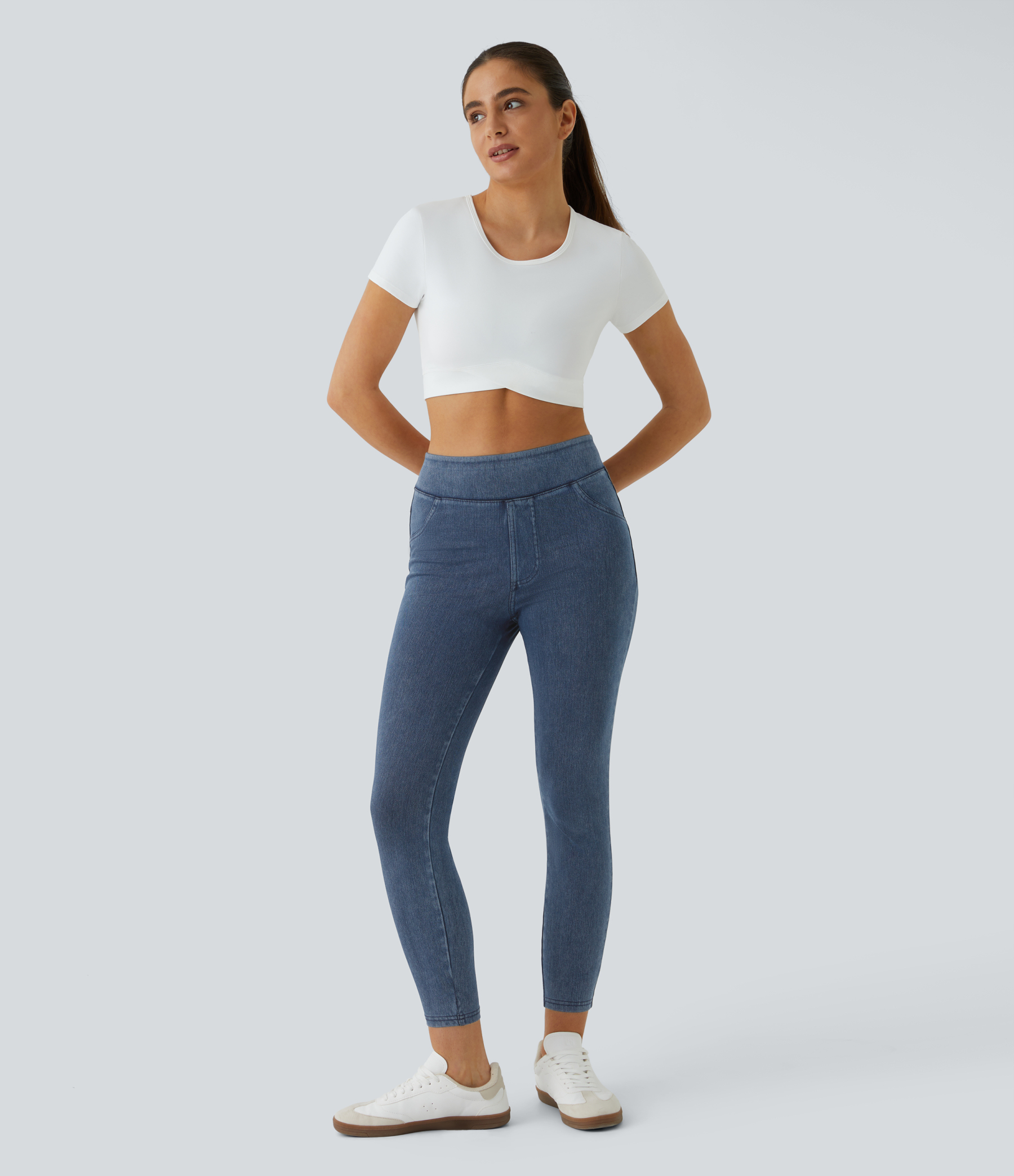 High Waisted Pocket Denim Casual Leggings