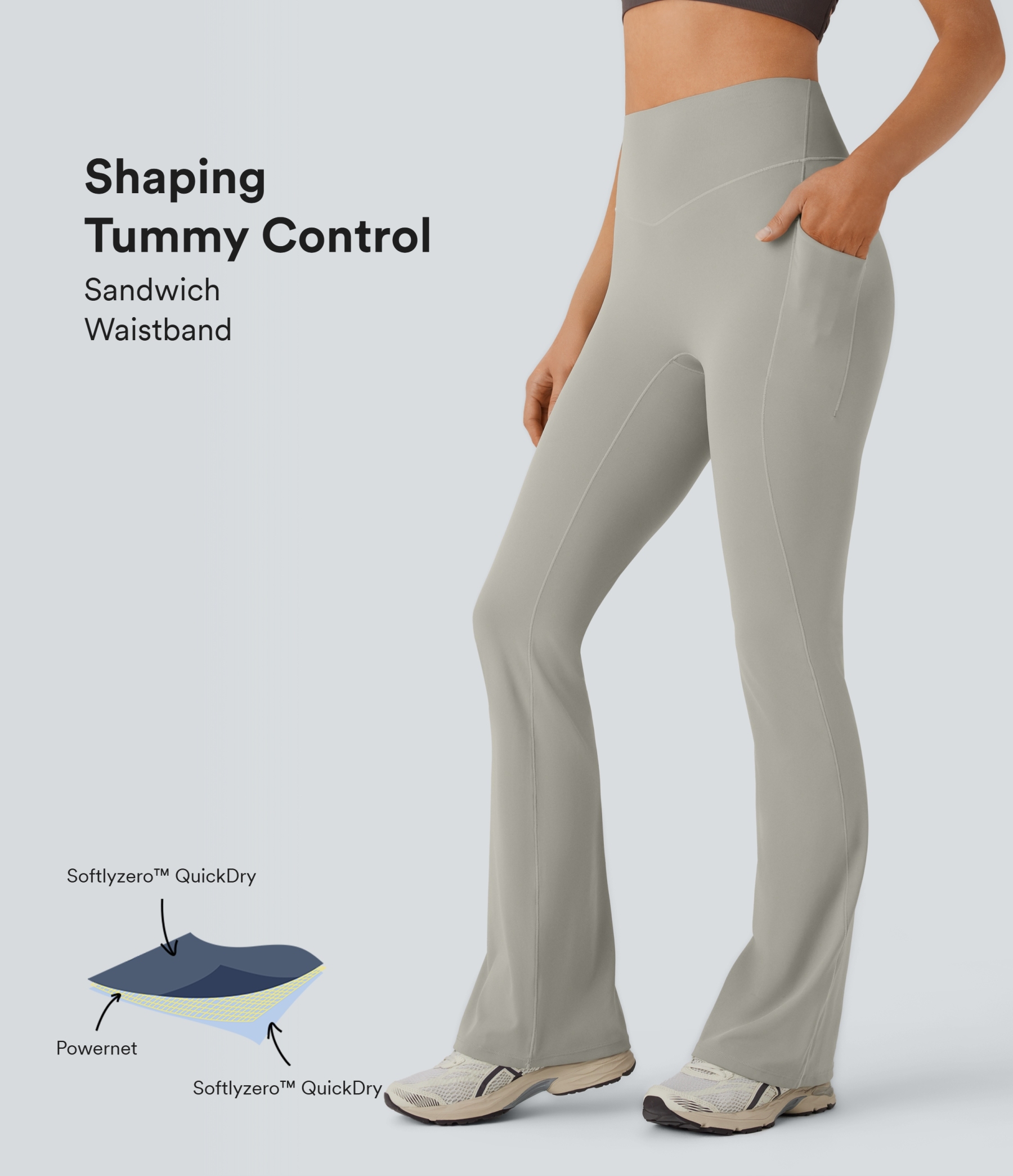 QuickDry High Waisted Tummy Control Pocket Yoga Flare Leggings