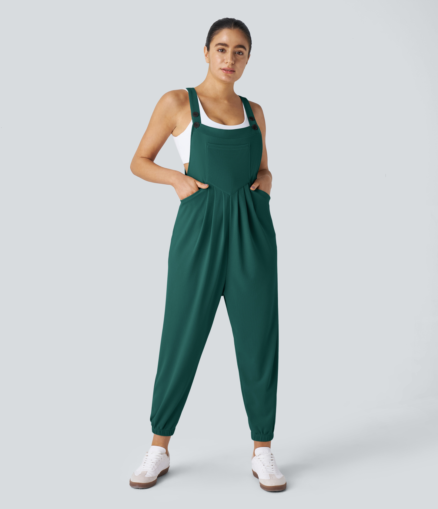 Pockets Waffle Casual Jogger Overalls