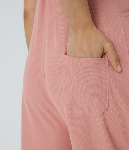 Pockets Waffle Casual Overalls