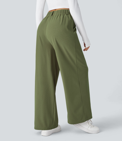 High Waisted Pocket Wide Leg Waffle Work Pants