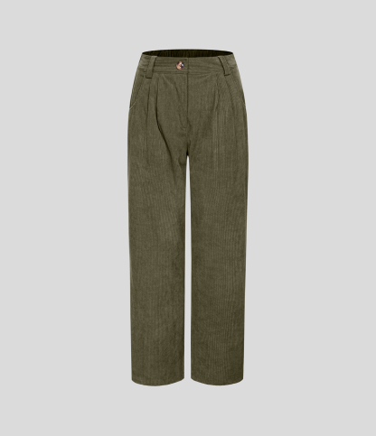 Mid Rise Zipper Pocket Corduroy Casual Pants