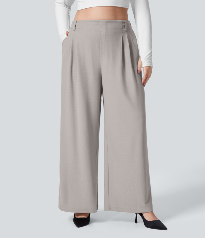 High Waisted Pocket Wide Leg Waffle Work Plus Size Pants