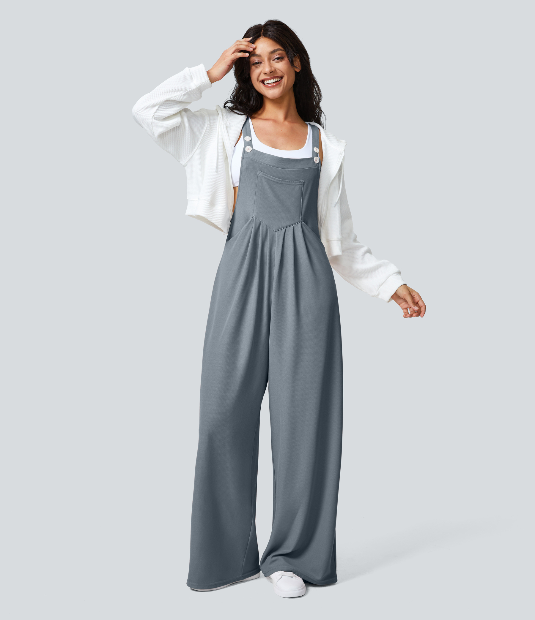 Pockets Waffle Casual Overalls