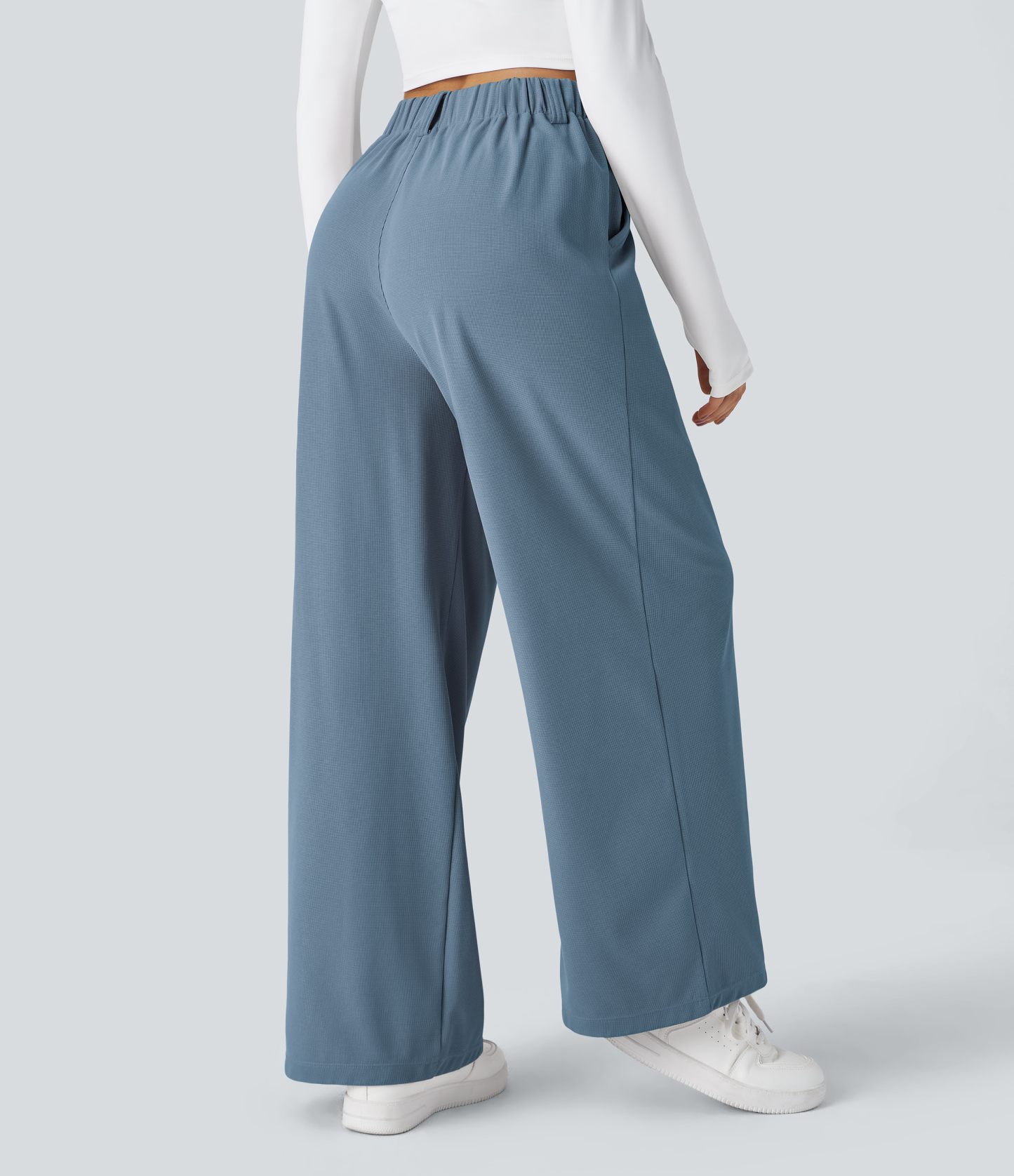 High Waisted Pocket Wide Leg Waffle Work Pants