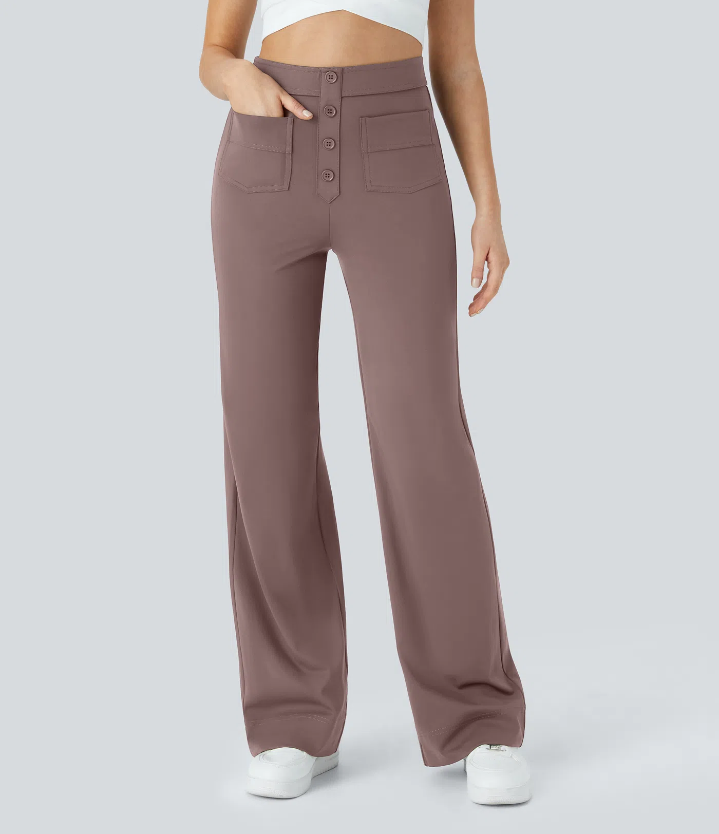 DayStretch High Waisted Pockets Straight Leg Casual Pants
