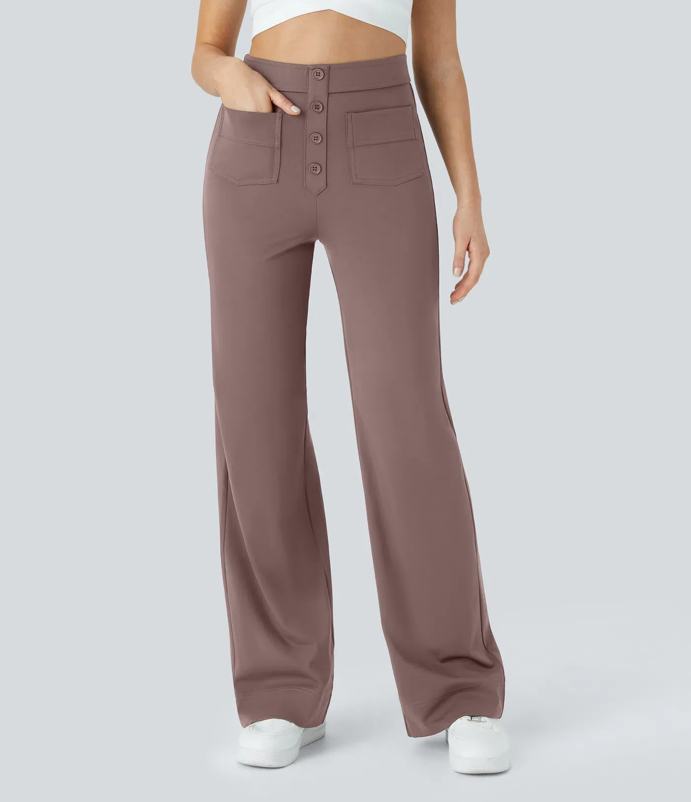 DayStretch High Waisted Pockets Straight Leg Casual Pants
