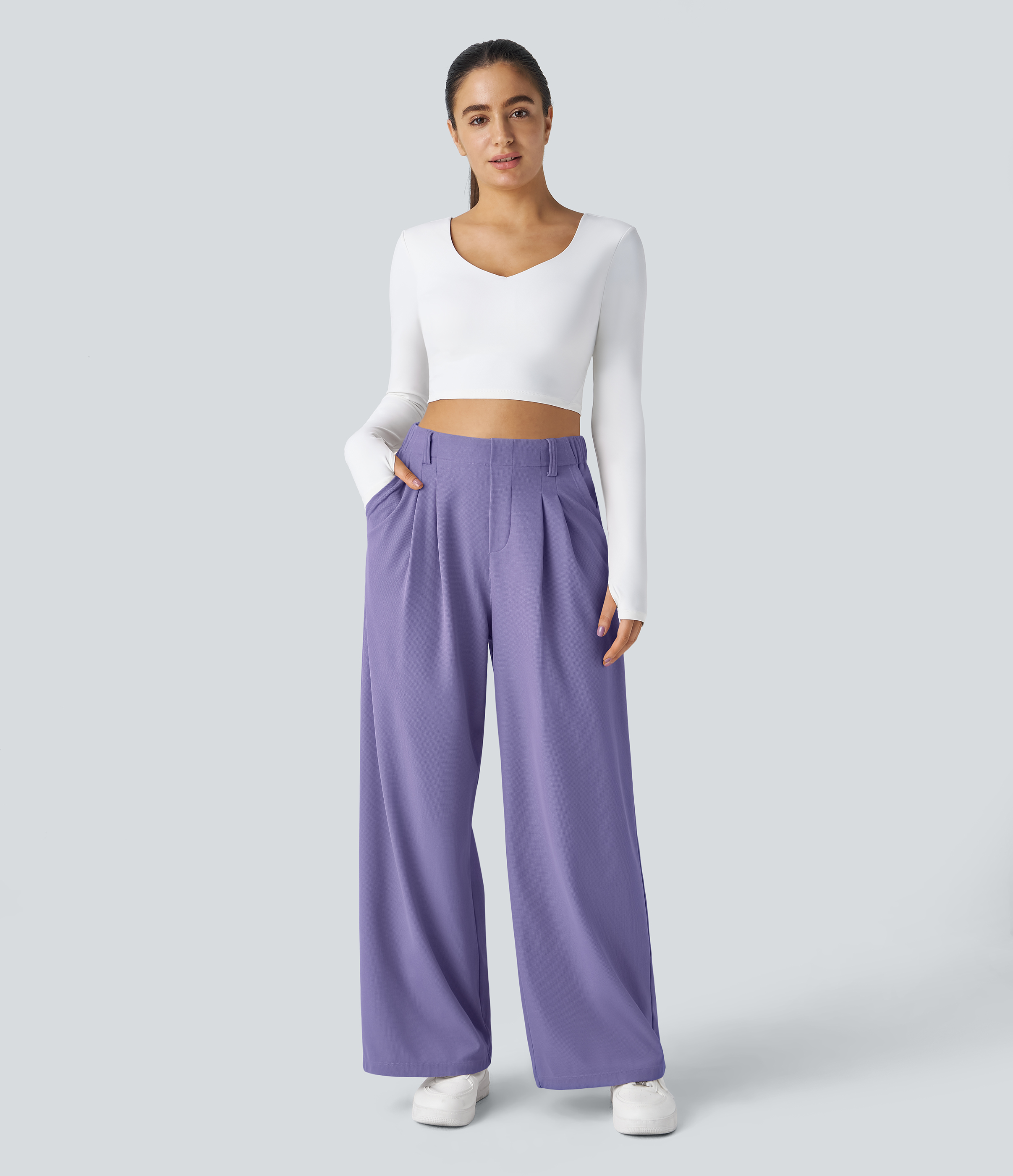 High Waisted Pocket Wide Leg Waffle Work Pants