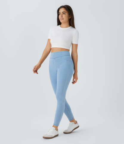 High Waisted Pocket Denim Casual Leggings