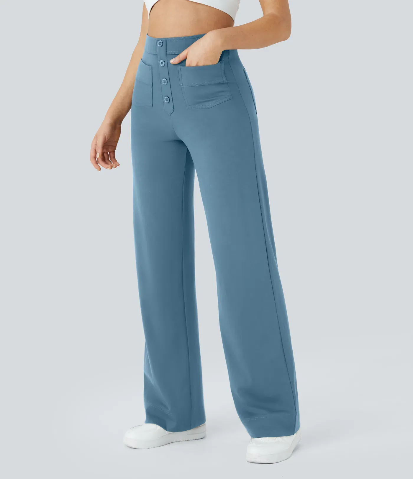 DayStretch High Waisted Pockets Straight Leg Casual Pants