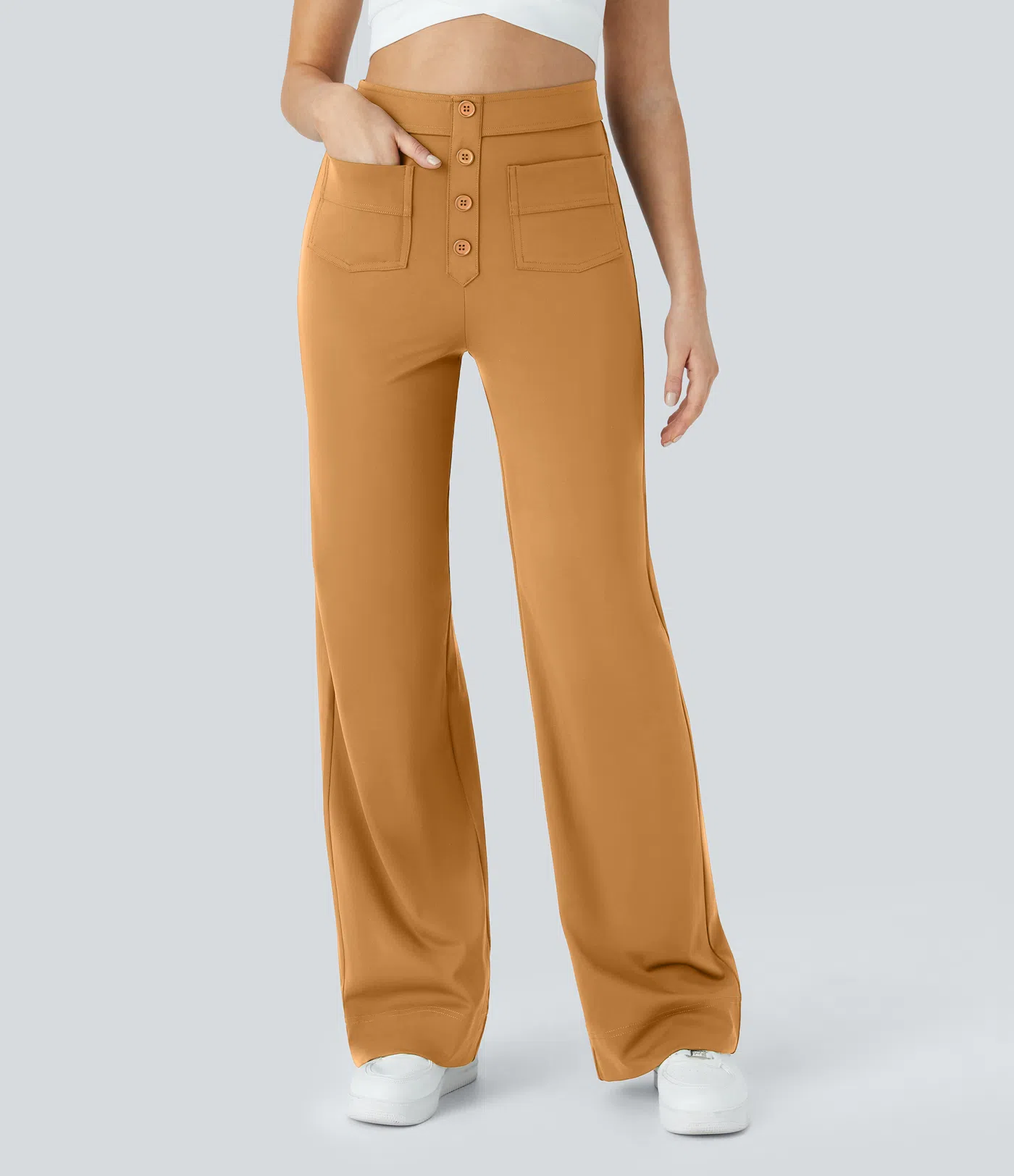 DayStretch High Waisted Pockets Straight Leg Casual Pants