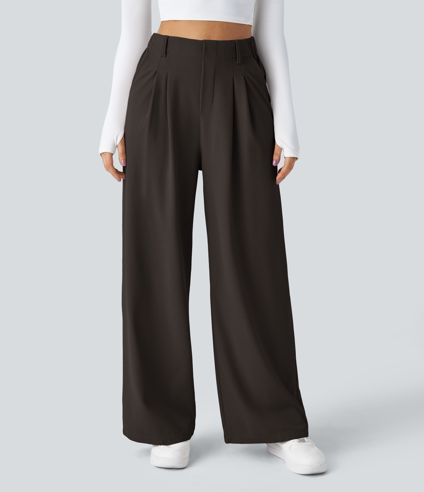 High Waisted Pocket Wide Leg Waffle Work Pants