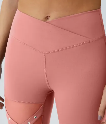 DayStretch High Waisted Crossover Contrast Mesh Decorative Buckle Yoga Leggings