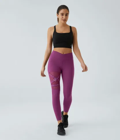 DayStretch High Waisted Crossover Contrast Mesh Decorative Buckle Yoga Leggings