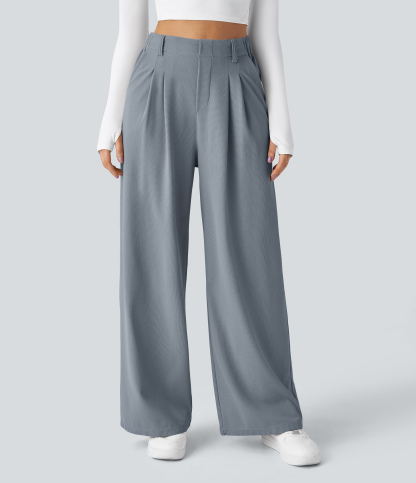 High Waisted Pocket Wide Leg Waffle Work Pants