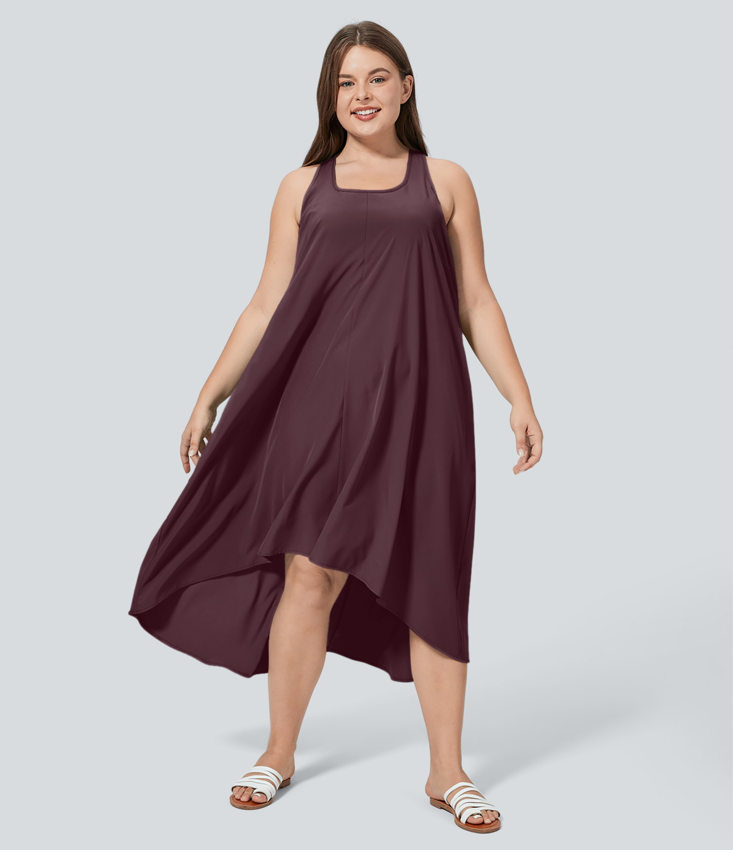RacerPocket High Low Flowy Midi Quick Dry Casual Plus Size Dress