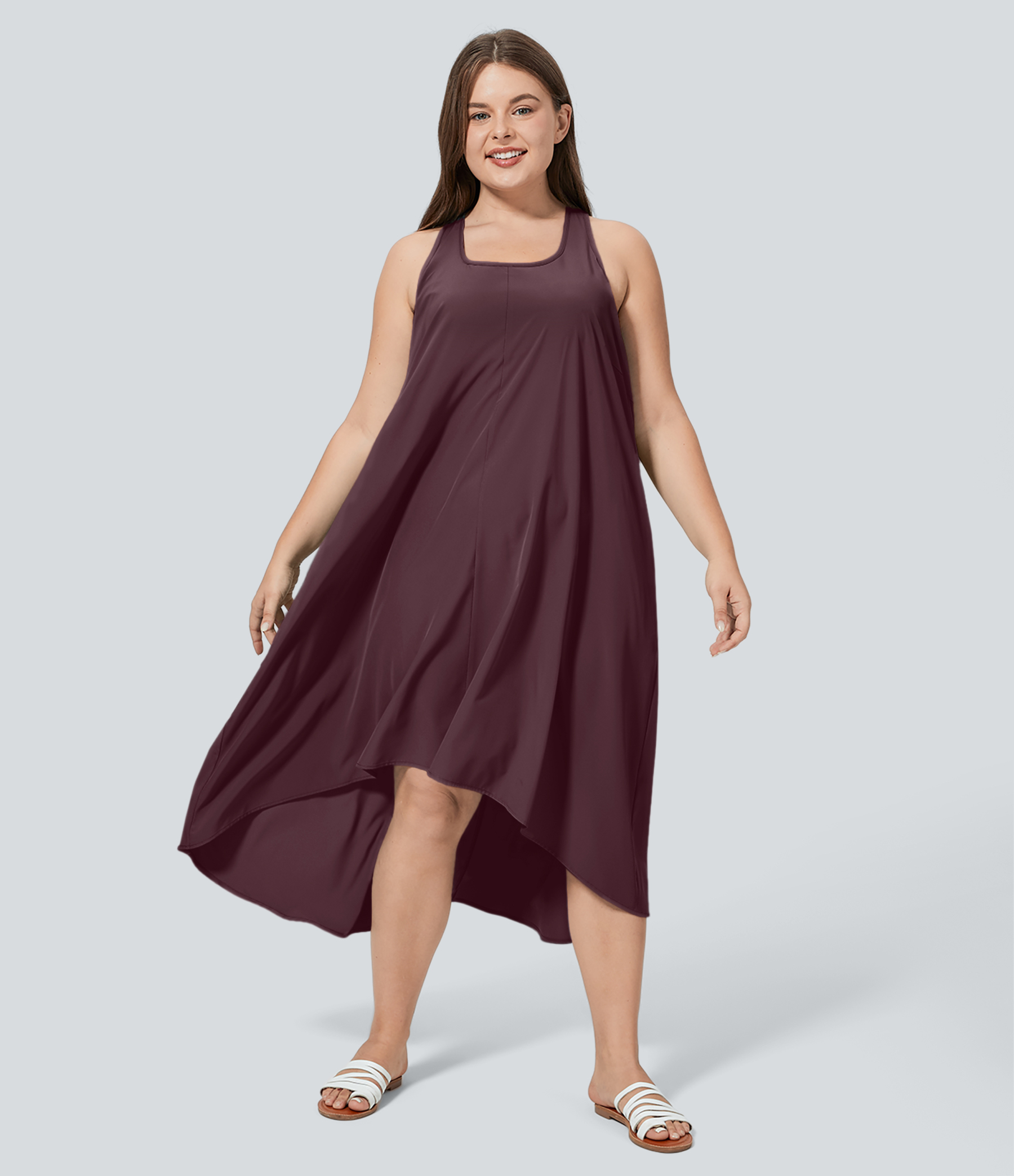 RacerPocket High Low Flowy Midi Quick Dry Casual Plus Size Dress
