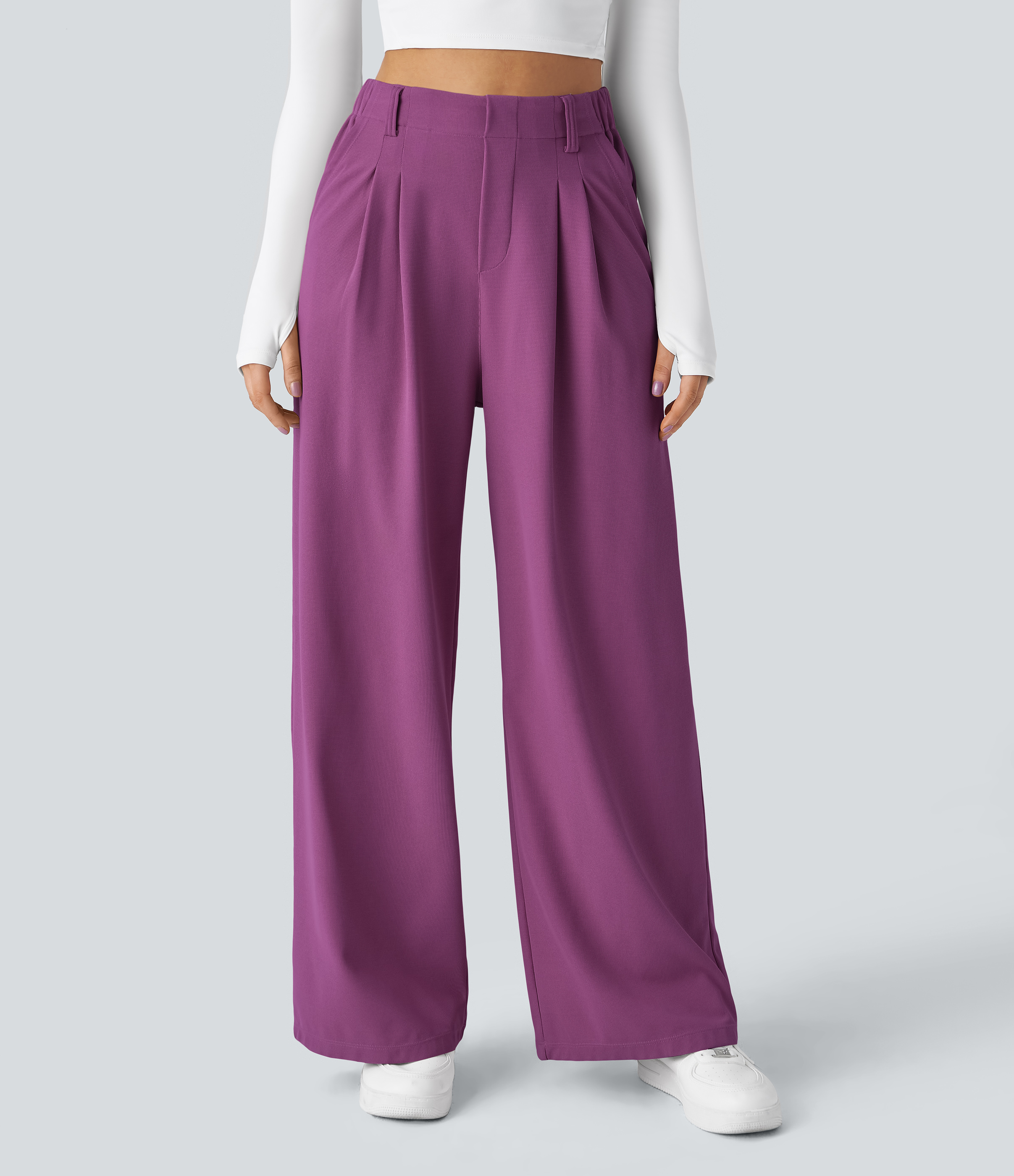High Waisted Pocket Wide Leg Waffle Work Pants
