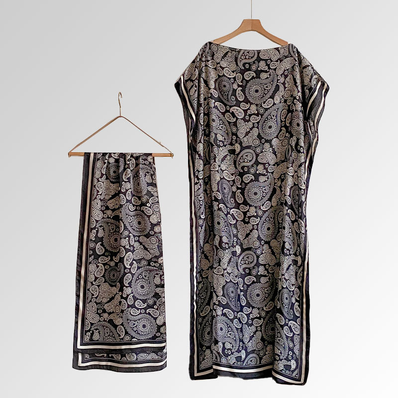 Women's Peacock Print Cape Shawl & Scarf Set, Elegant Beach Cover-Up For Holiday Vacation, Swimsuit Cover Up