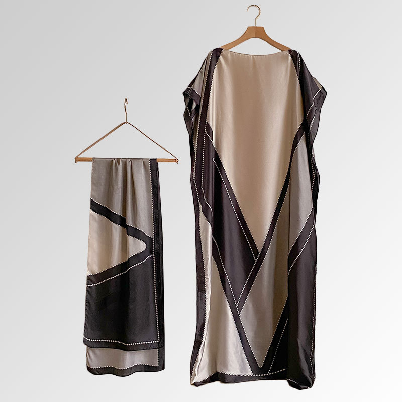 Women's Peacock Print Cape Shawl & Scarf Set, Elegant Beach Cover-Up For Holiday Vacation, Swimsuit Cover Up