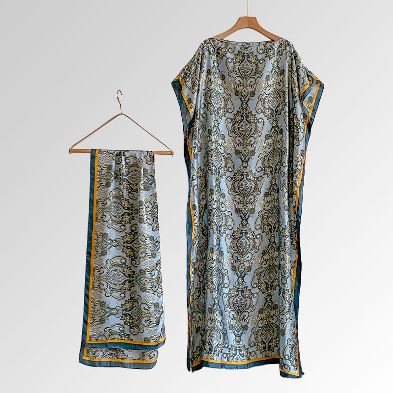 Women's Peacock Print Cape Shawl & Scarf Set, Elegant Beach Cover-Up For Holiday Vacation, Swimsuit Cover Up